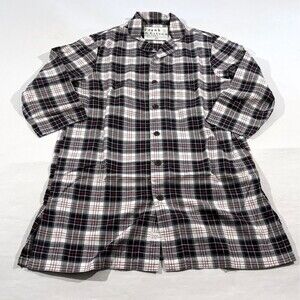 Frank & Eileen White Black Plaid Long Sleeve Button Nightshirt Cotton XS/S NEW